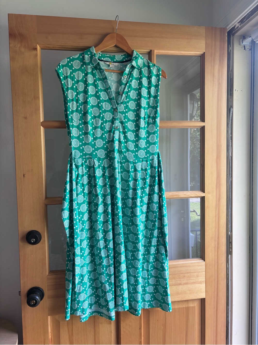Boden Green Printed Midi Shirt Dress with Tie Waist - Picture 2 of 5
